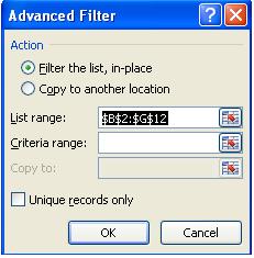 Excel Advanced Filter